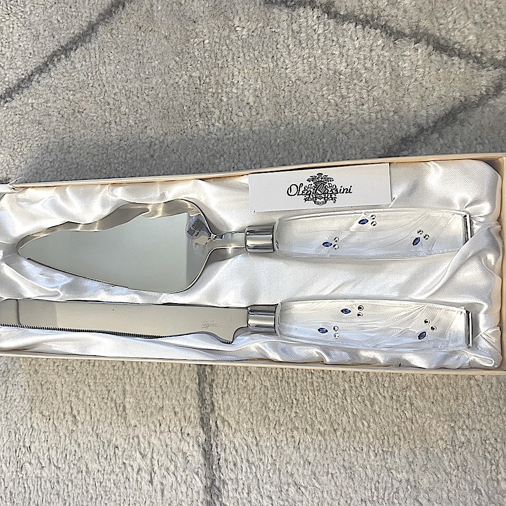 SOLD Oleg Cassini “Something Blue” Cake Knife Set